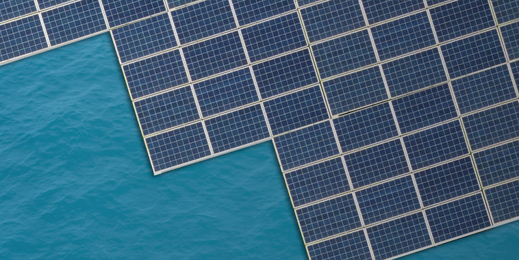 Solar panels floating on water